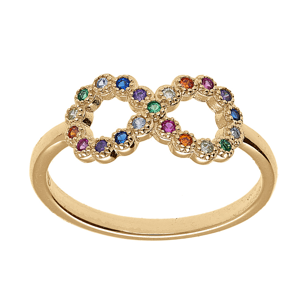 Bague plaqu� or motif infini multi couleurs - Vue 1