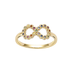 Bague plaqu or motif infini multi couleurs - Vue 1