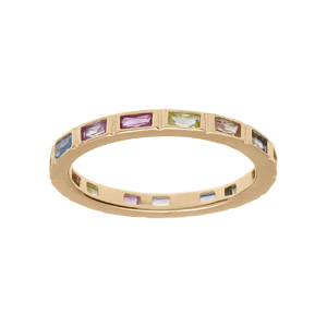 Bague plaqu or motif rectangle avec oxydes multi couleurs - Vue 1