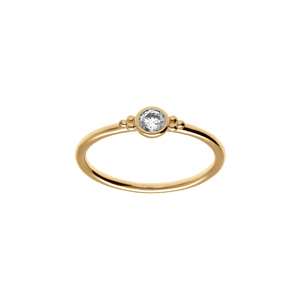 Bague plaqu or solitaire rond avec oxyde blanc serti clos - Vue 1