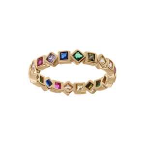 Bague plaqu or style alliance avec oxydesde forme gometrique multi couleurs - Vue 1