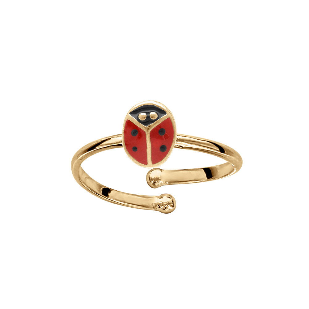 Bague pour enfant en plaqu� or avec coccinelle - r�glable du 42 au 46 - Vue 1