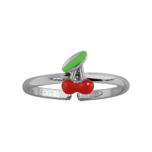 Bague pour enfant rglable en argent rhodi avec cerise - Vue 1