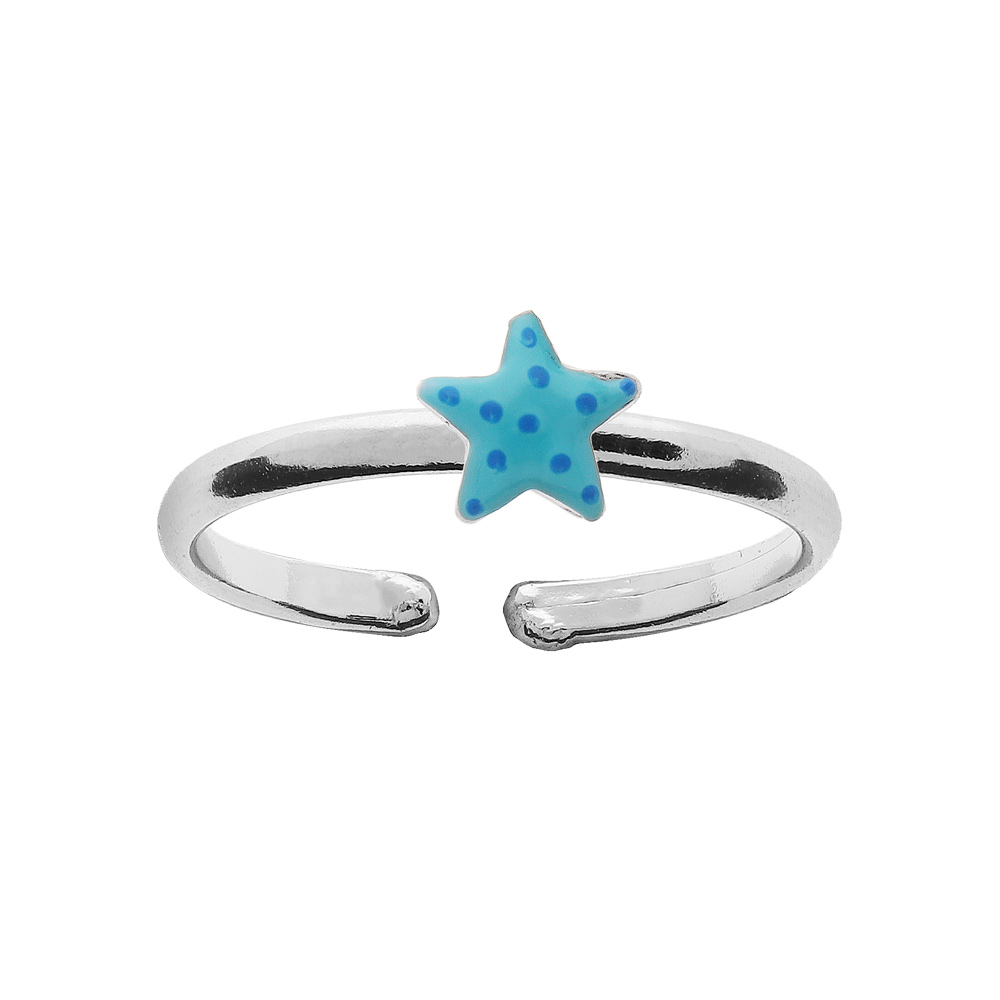 Bague pour enfant r�glable en argent rhodi� avec �toile de mer bleue - Vue 1