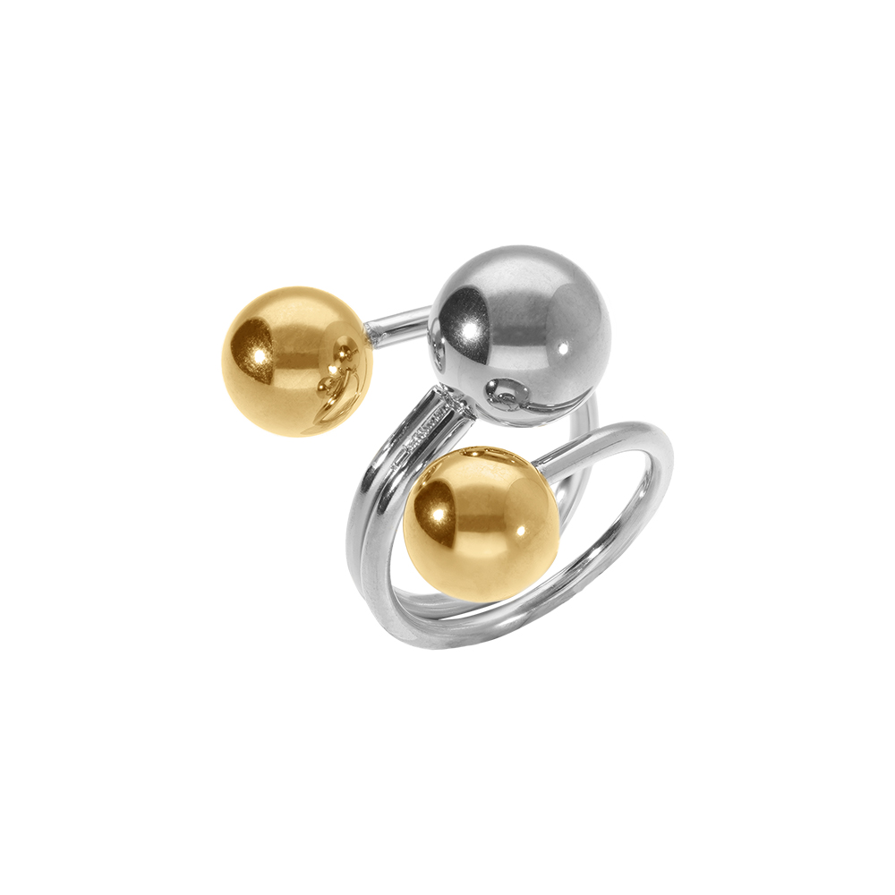 Bague rglable en acier bicolore  trois boules - Vue 1