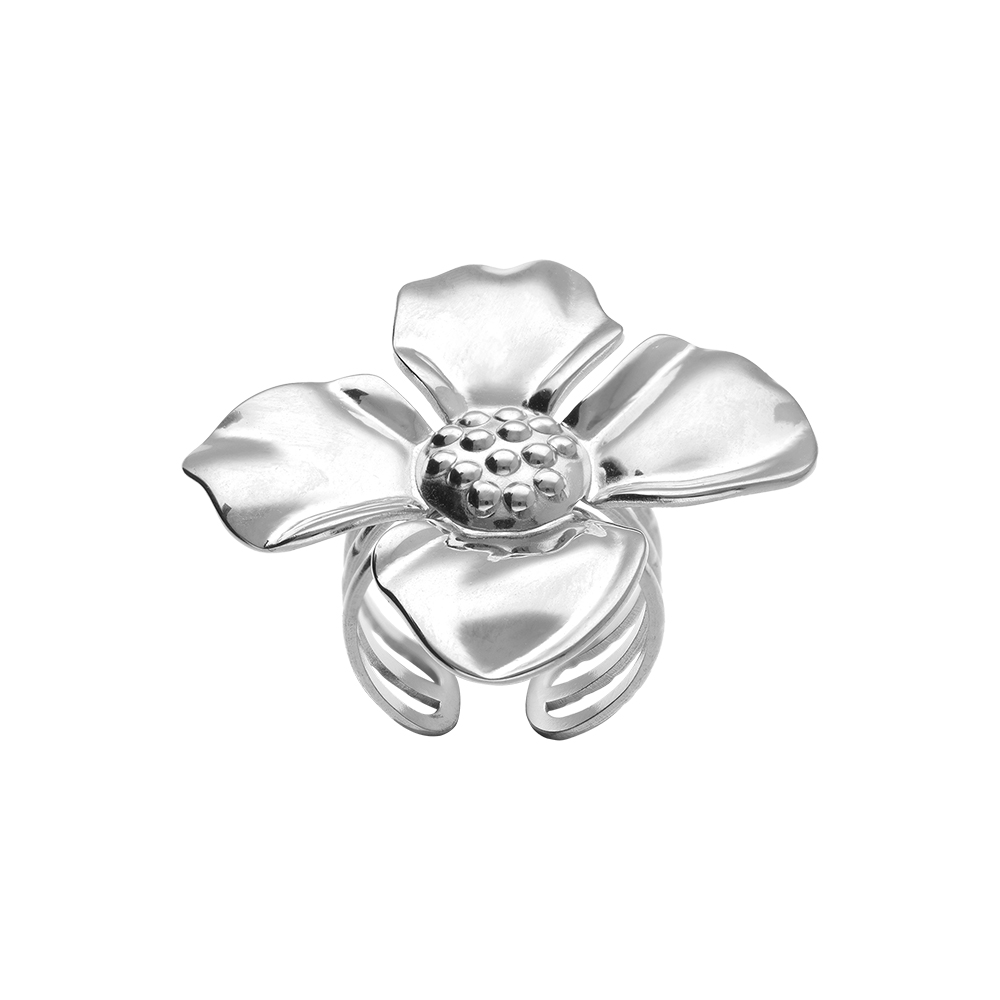 Bague rglable en acier motif fleur - Vue 1