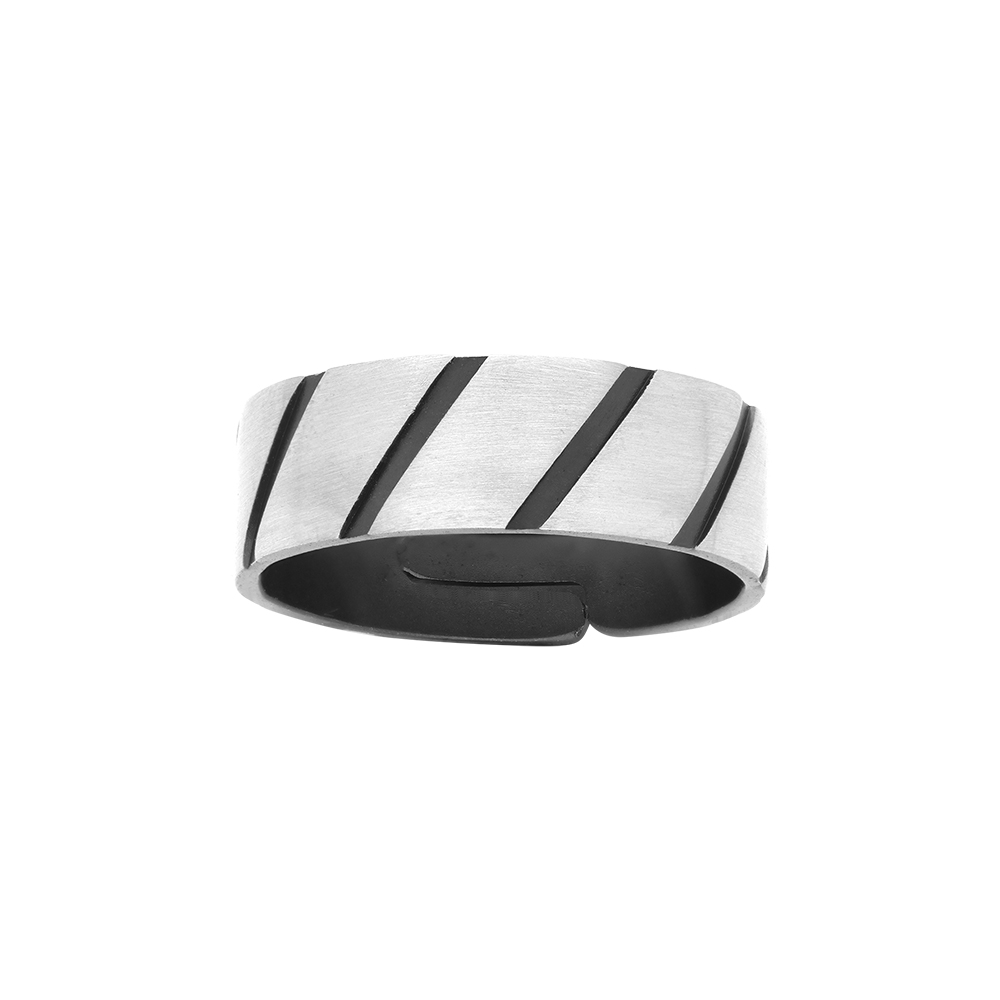 Bague r�glable en argent patin� ruban 7mm trait en biais - Vue 1