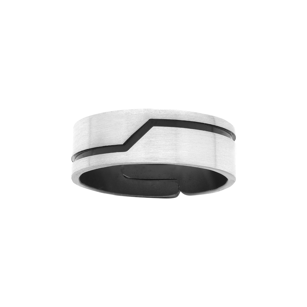 Bague r�glable en argent patin� ruban 7mm trait horizontal - Vue 1