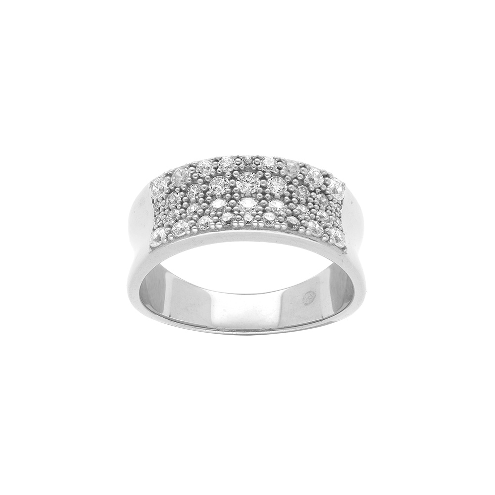 Bague ruban incurv en argent platin pave d\'oxydes blancs sertis - Vue 1