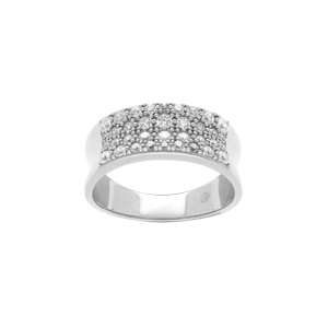 Bague ruban incurvé en argent platiné pavée d\'oxydes blancs sertis - Vue 1