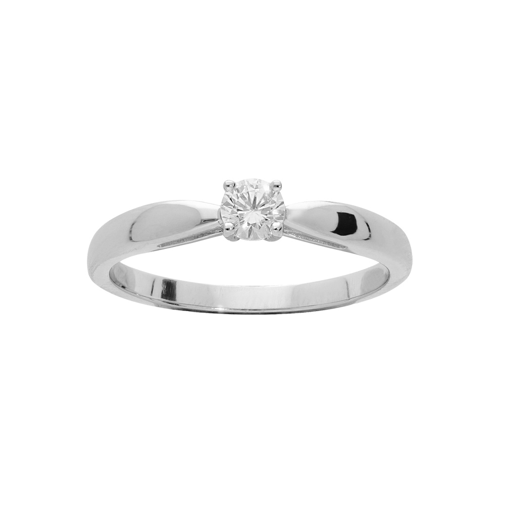 Bague solitaire en argent rhodi� 4mm oxyde blanc serti griffes - Vue 1