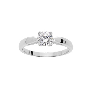 Bague solitaire en argent rhodi 5mm oxyde blanc serti griffes - Vue 1