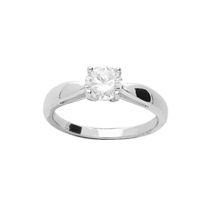 Bague solitaire en argent rhodi 6mm oxyde blanc serti griffes - Vue 1