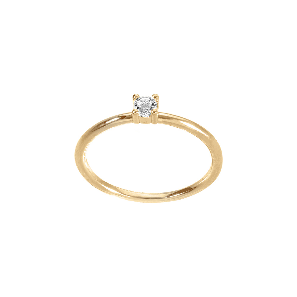Bague solitaire en plaqu or,  oxyde blanc - Vue 1