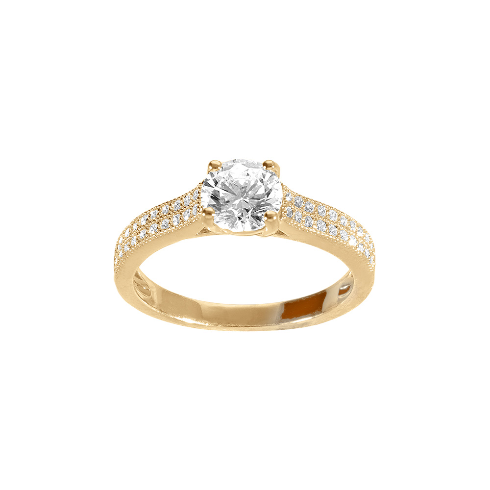 Bague solitaire en plaqu or  oxydes blancs sur les cts - Vue 1