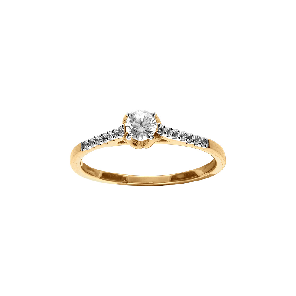 Bague Solitaire Zirconium 8mm - Taille 52 - Plaqué Or 750/000 - Neuf Avec étiquettes