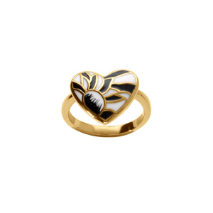 Bague Stella Mia en acier doré forme coeur motif résine blanc et noir - Vue 1
