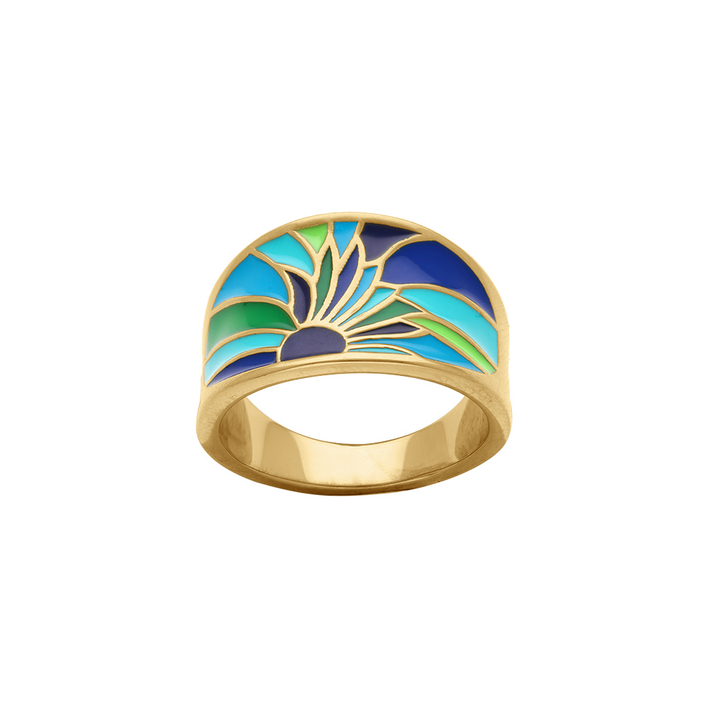 Bague Stella Mia en acier dor� jaune avec motif r�sine bleu et vert - Vue 1