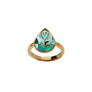 Bague Stella Mia en acier doré motif résine bleu vert - Vue 1