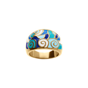 Bague Stella Mia en acier doré motif résine bleue et blanche - Vue 1
