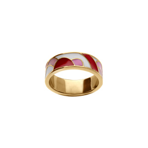 Bague Stella Mia en acier doré motif résine rouge, rose, blanc - Vue 1