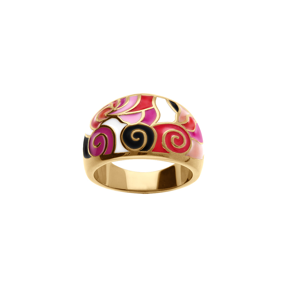 Bague Stella Mia en acier dor� motif  r�sine rouge, violet noir, rose - Vue 1