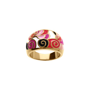 Bague Stella Mia en acier doré motif résine rouge, violet noir, rose - Vue 1