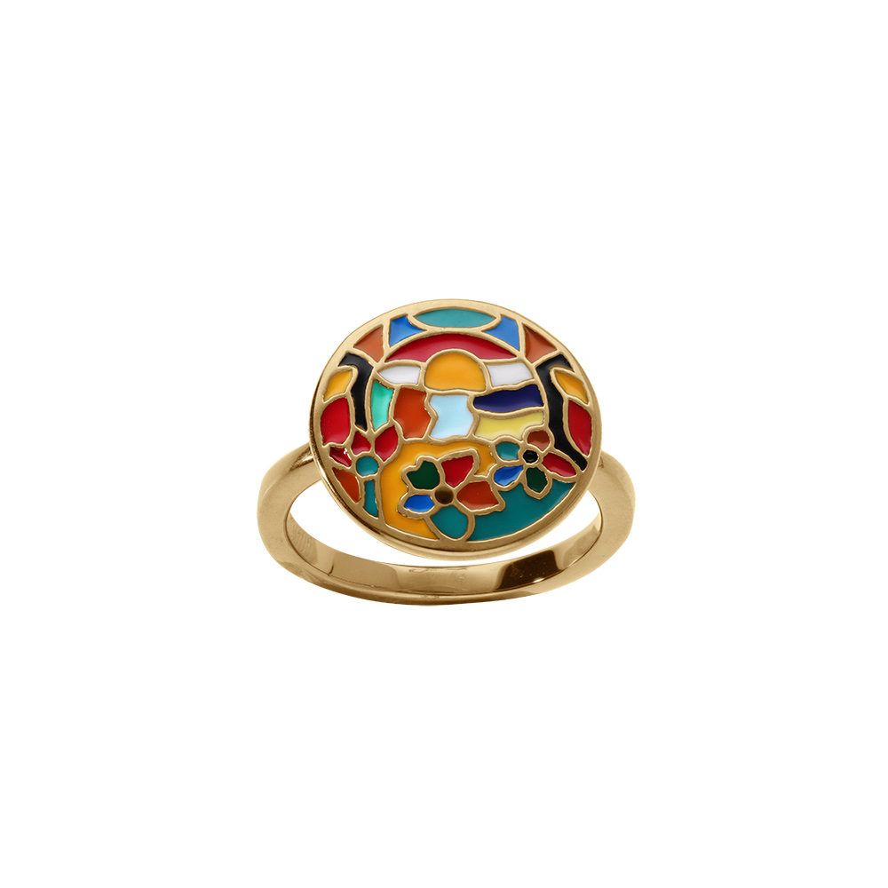 Bague Stella Mia en acier dor� ronde motif r�sine multi couleur - Vue 1