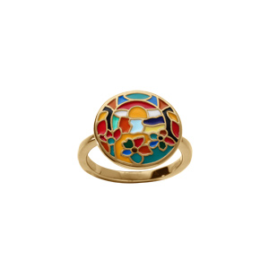 Bague Stella Mia en acier doré ronde motif résine multi couleur - Vue 1