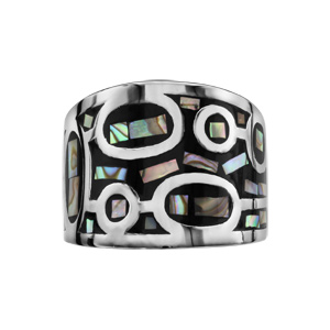 Bague Stella Mia en acier et nacre avec motifs ovales noirs - Vue 1