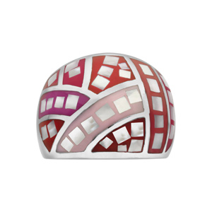 Bague Stella Mia en acier et nacre blanche véritable bombée avec motifs et dégradé de rouge et rose - Vue 1