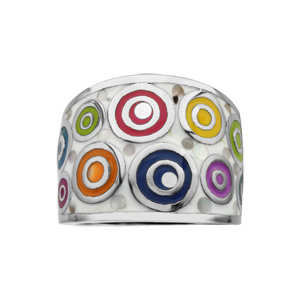 Bague Stella Mia en acier et nacre blanche vritable motifs spirales et multicolore - Vue 1