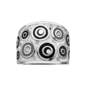 Bague Stella Mia en acier et nacre blanche vritable motifs spirales et noir et blanc - Vue 1