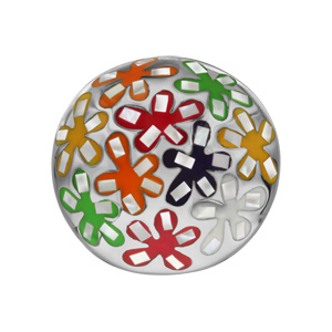Bague Stella Mia en acier et nacre blanche véritable plateau rond bombé et motifs fleurs multicolores - Vue 1