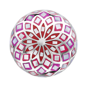Bague Stella Mia en acier et nacre blanche v�ritable plateau rond bomb� motif fleur et d�grad� de rouge et rose
