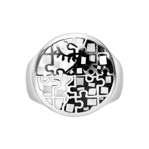 Bague Stella Mia en acier et nacre motifs noirs et blancs - Vue 1