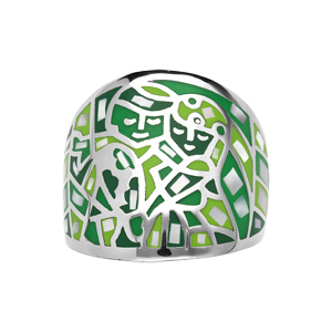 Bague Stella Mia en acier et nacre ovale avec motifs et visages verts - Vue 1