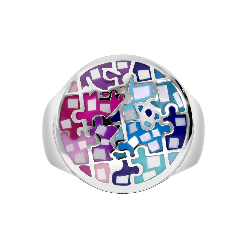 Bague Stella Mia en acier et nacre ronde multi couleur - Vue 1