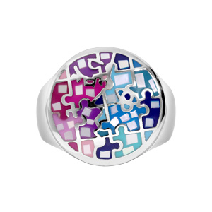 Bague Stella Mia en acier et nacre ronde multi couleur - Vue 1