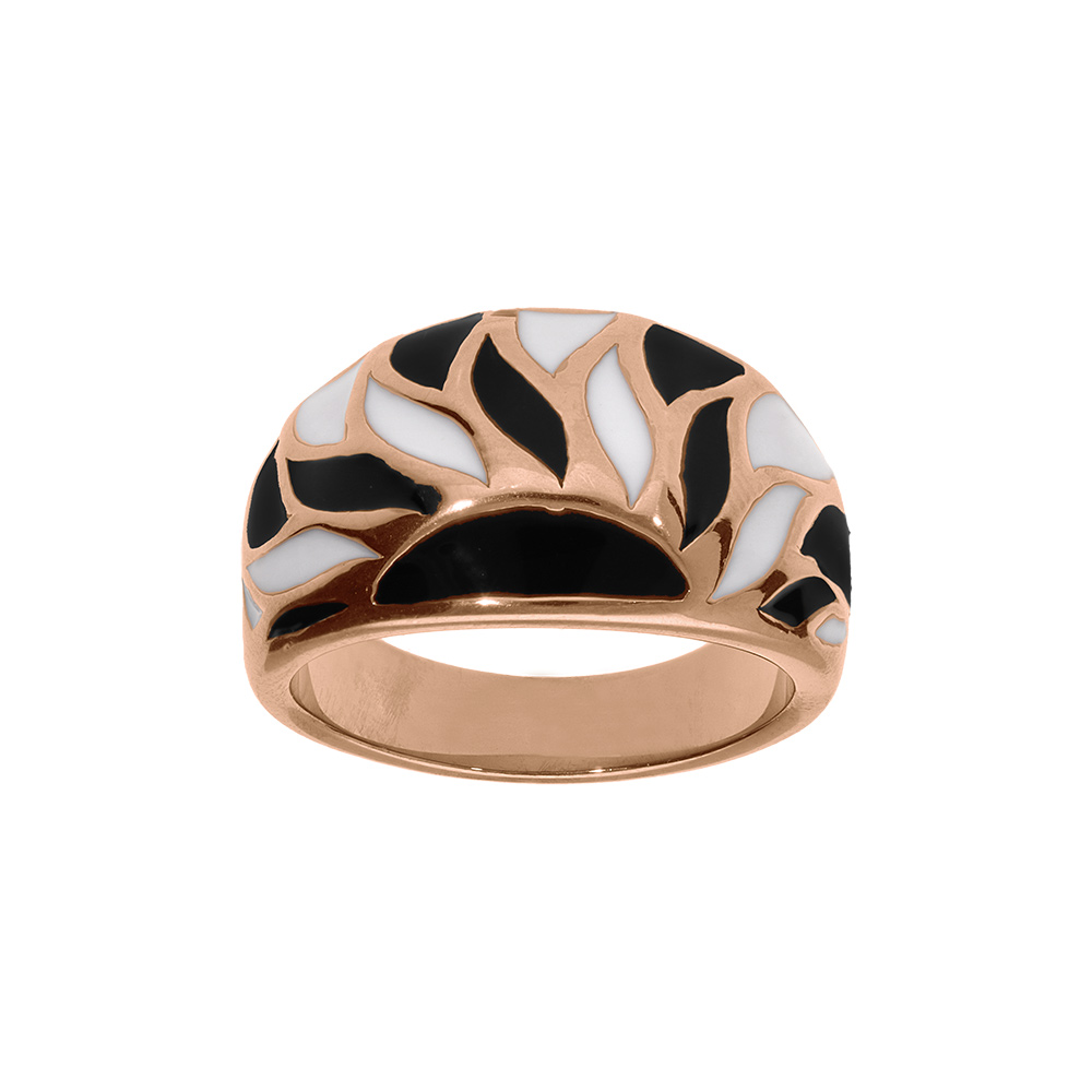Bague Stella Mia en acier et PVD rose bomb�e motifs couleur blanche et noire - Vue 1