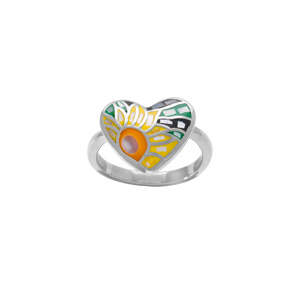 Bague Stella Mia en acier forme coeur résine et nacre multi couleur - Vue 1