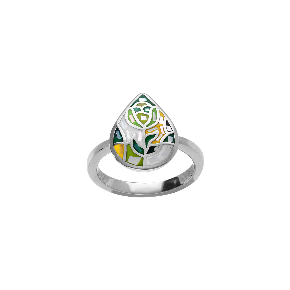 Bague  Stella Mia en acier  forme goutte nacre et r�sine - Vue 1