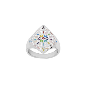 Bague Stella Mia en acier losange mosaique multi couleur et Nacre - Vue 1