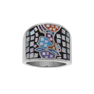 Bague Stella Mia en acier portrait multi couleurs ton noir et Nacre - Vue 1