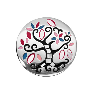 Bague Stella Mia en acier ronde et nacre arbre de vie noir