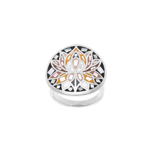 Bague Stella Mia ronde en acier motif fleur de lotus résine et nacre - Vue 1