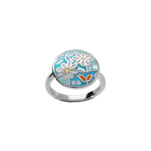 Bague Stella Mia ronde en acier résine et nacre motif fleur - Vue 1
