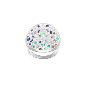 Bague Stella Mia ronde en acier résine et nacre multicouleur - Vue 1