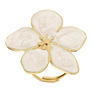 Bague Stella Miia en acier dor� motif fleur avec p�tales en nacr� blanc 30mm