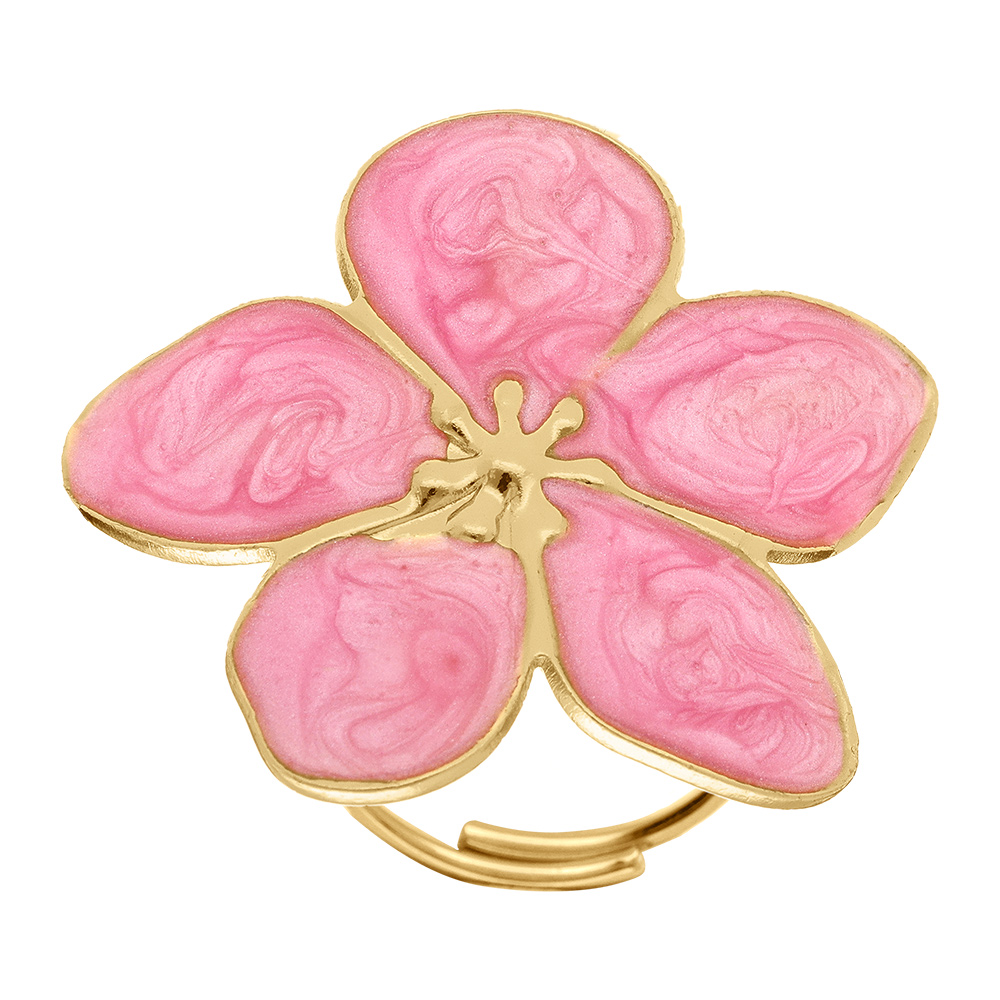 Bague Stella Miia en acier dor� motif fleur avec p�tales nacr� rose  30mm - Vue 1